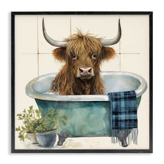 Stupell Industries Farmhouse Cow in Tub Animals & Insects Painting Black Framed Art Print Wall Art, 12 x 12