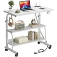 SogesPower Adjustable Side Table on Wheels,Mobile Desk with Two Storage