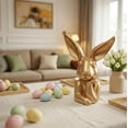 thumbnail image 4 of Gold Resin Easter Bunny Table Decor Thinking Rabbit Figurine Spring Home Centerpiece Statue for Shelf Mantel Living Room Entryway gold bunny figurine, 4 of 6