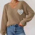 thumbnail image 4 of Amidoa Sweaters for Women V-Neck Lace Yellow Long Sleeve Heart Valentines Knit Sweaters Cardigans for Women M, 4 of 7