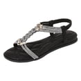 thumbnail image 2 of IUJSOY Womens T-Strap Rhinestone Gladiator Flat Sandals Summer Dressy Outdoor Beach Sandal, 2 of 9