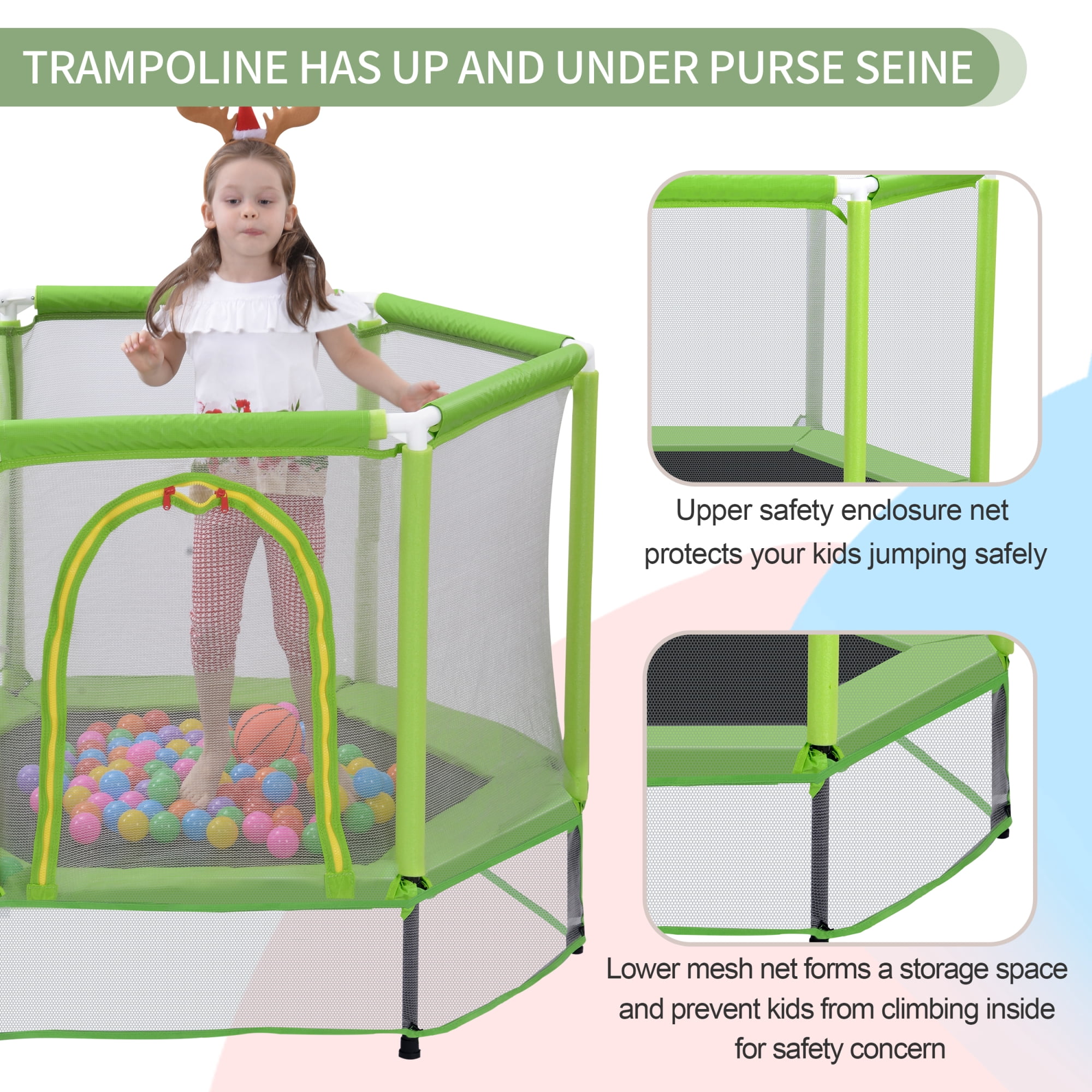 Arspjes 55'' Trampoline for Kids,Indoor Outdoor Mini Trampoline with Safety Enclosure Net and Balls,Small Trampoline Birthday Gifts for Boys and Girls,