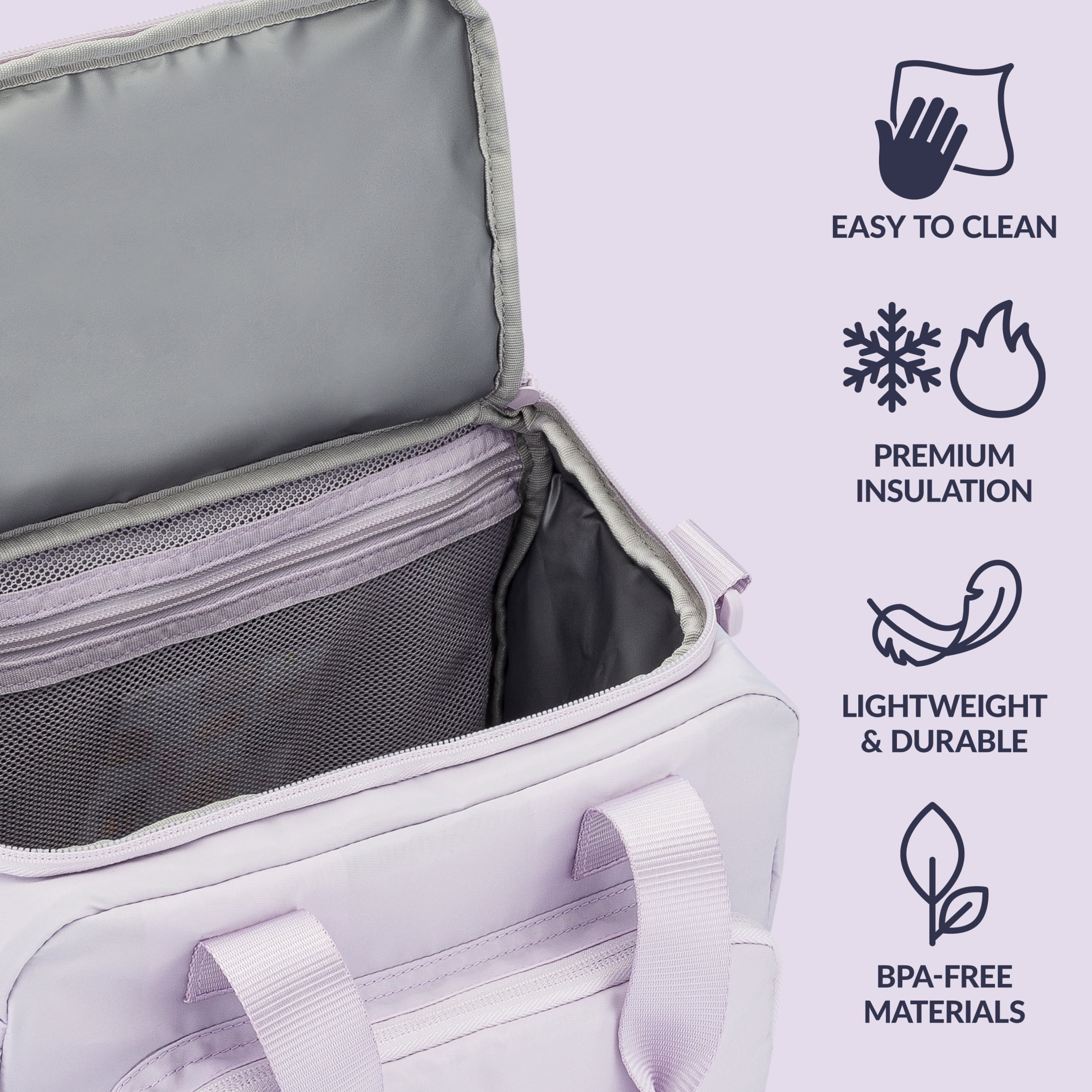 Bentgo Insulated Lunch Bag – Extra-Large Capacity Adult Lunch Bag with Shoulder Strap and External Storage Compartment, Durable, Lightweight, Ideal for Work, School, & Meals On the Go (Lavender)