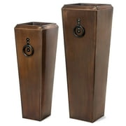 H Potter Tall Indoor Outdoor Antique Copper Planters, Set of 2