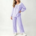 thumbnail image 5 of ITSAME Teen Girls Sleepwear Outfits 2-Piece Cotton Plaid Ruffle Long Sleeve Top and Pants Spring Fall Loungewear Set Purple Size 14, 5 of 8