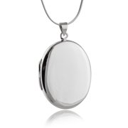 FASHIONJUNKIE4LIFE Sterling Silver Oval Photo Locket Necklace, 18" Snake Chain