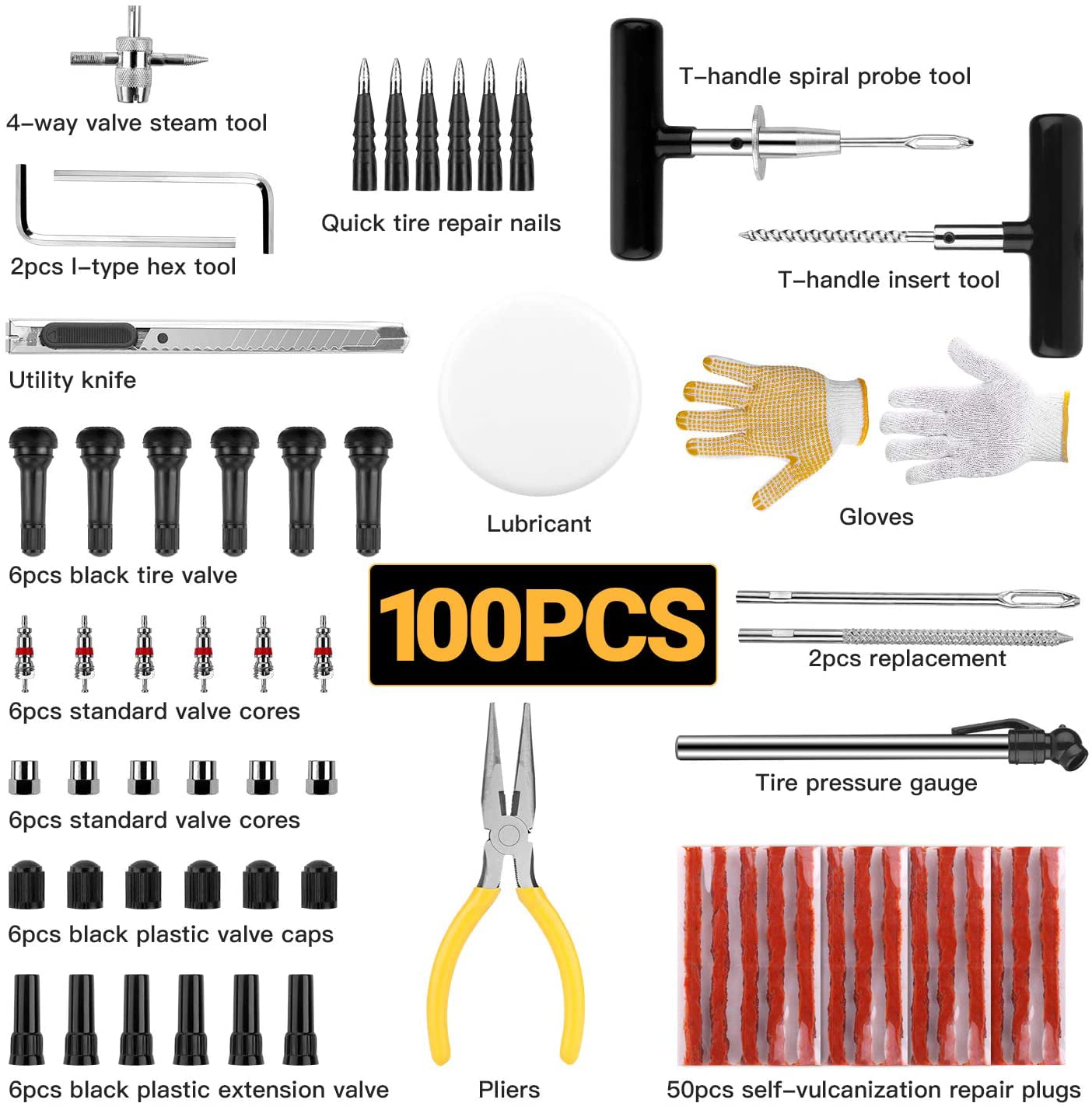 ORCISH 98Pcs Tire Repair Plug Kit Heavy Duty Flat Tire Repair Kit Universal Tire Repair Tools & Tire Repair Set for Car Motorcycle Truck RV Jeep ATV Tractor Trailer Tire Patch Kits Puncture Repair Kit 