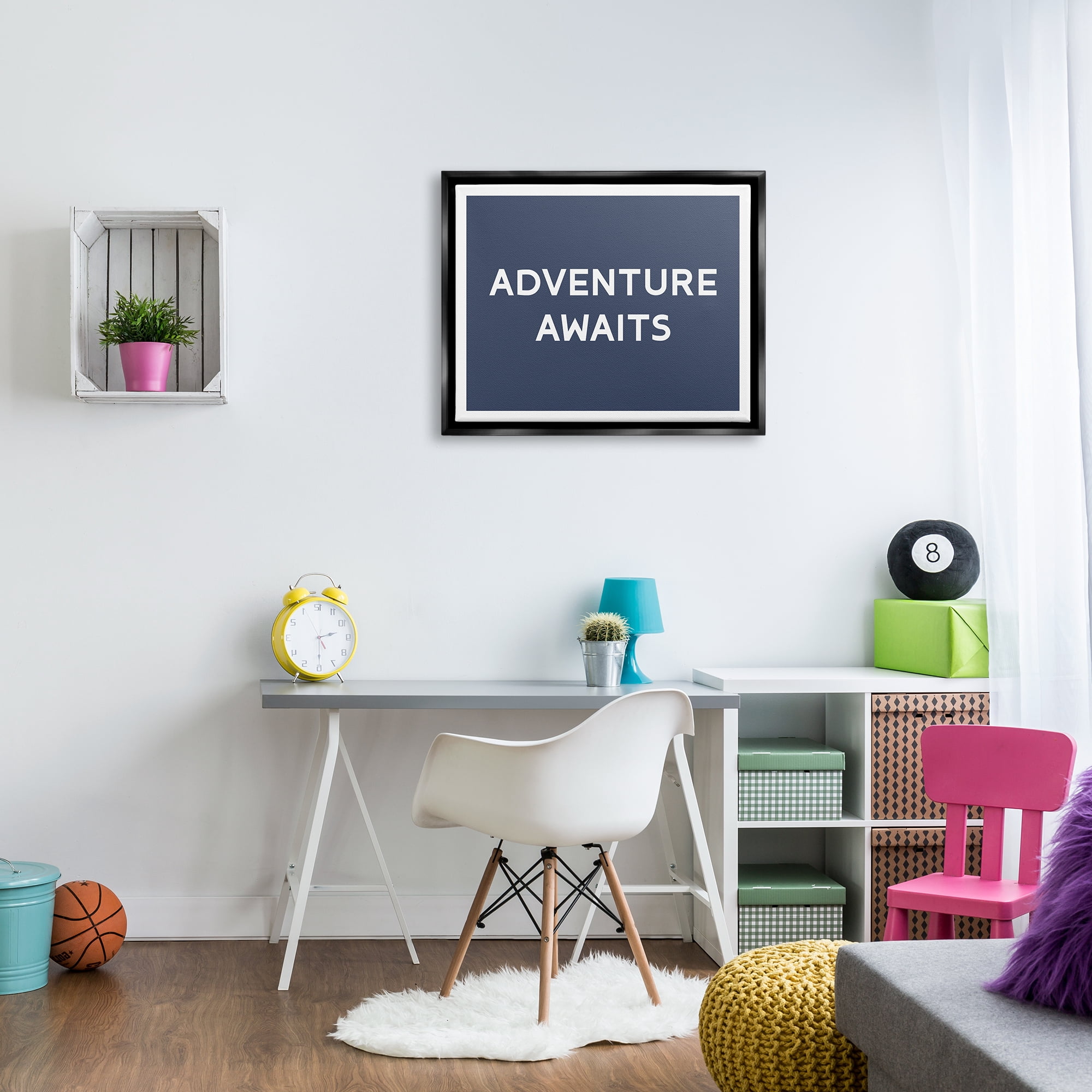 Stupell Industries Adventure Awaits Motivating Phrase Inspirational Painting Black Floater Framed Art Print Wall Art