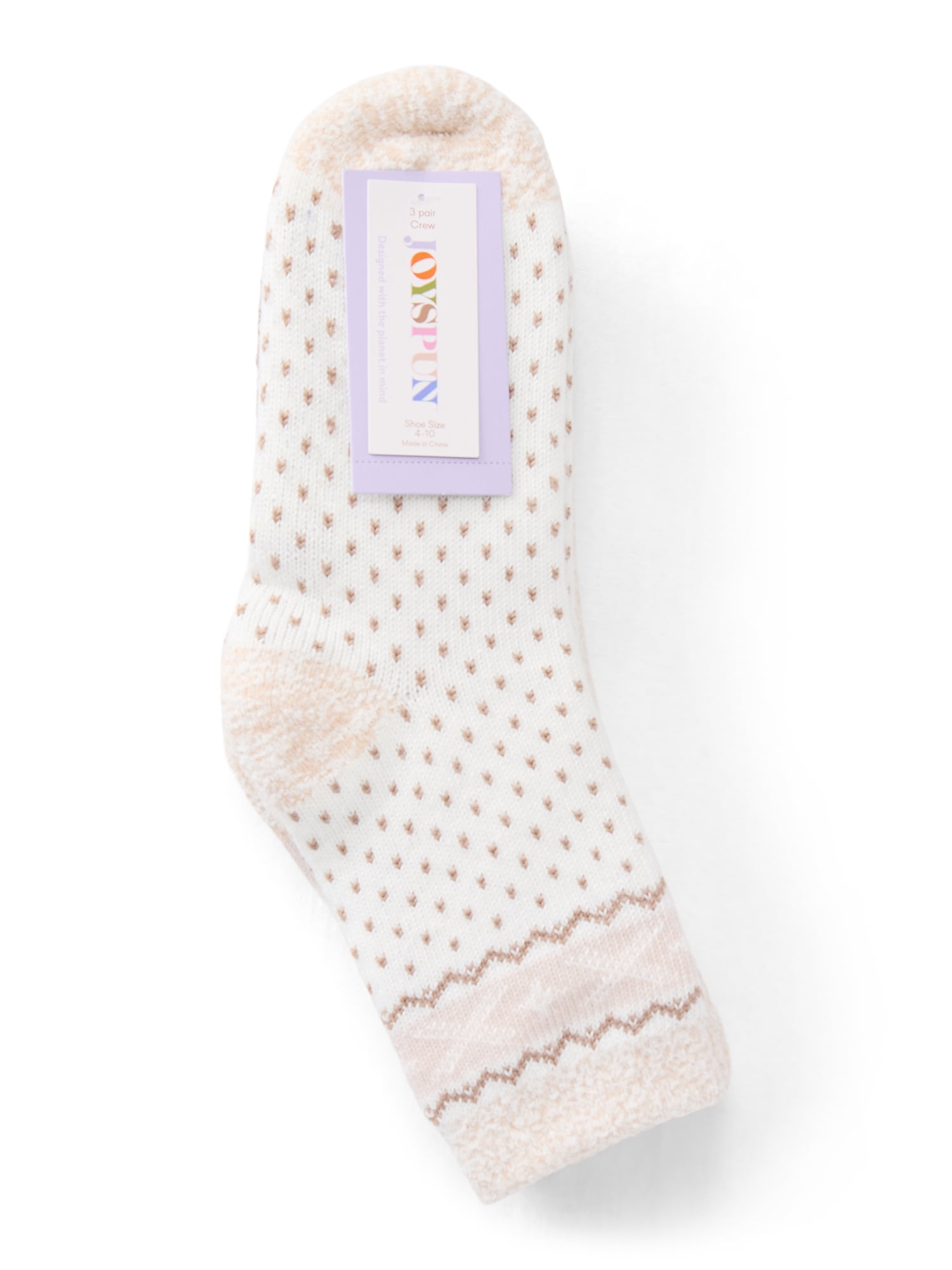 Joyspun Women's Double Layer Crew Lounge Socks, 3-Pack, Fits Shoe Sizes 4-10