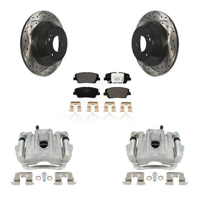 Transit Auto Rear Disc Brake Coated Caliper Drilled Slotted Rotors and Ceramic Pads Kit for Car 2014-2015 Kia Sorento with Red Painted Calipers KCD-100530T