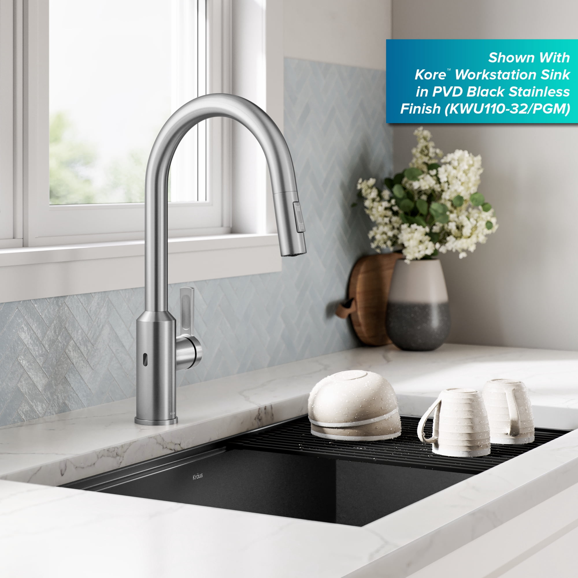 KRAUS Oletto Touchless Sensor Pull-Down Single Handle Kitchen Faucet in Spot-Free Stainless Steel