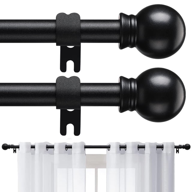 Barras de cortina negras para ventanas de 28 a 48 pulgadas, barra de cortina pequeña de 5/8 pulgadas para baño, salón y cocina (tamaño: 28-66 pulgadas)(Paqu