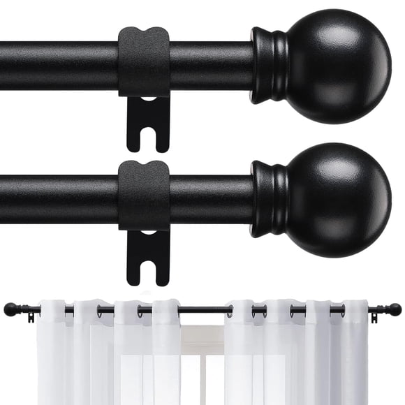 Barras de cortina negras para ventanas de 28 a 48 pulgadas, barra de cortina pequeña de 5/8 pulgadas para baño, salón y cocina (tamaño: 28-66 pulgadas)(Paqu