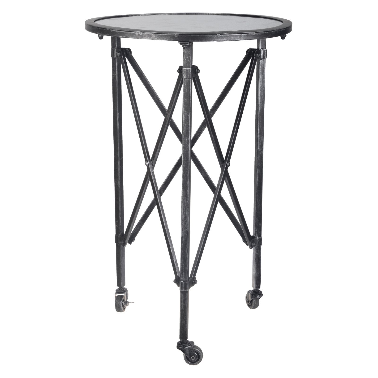 A & B Home Glass Topped Rolling Side Table