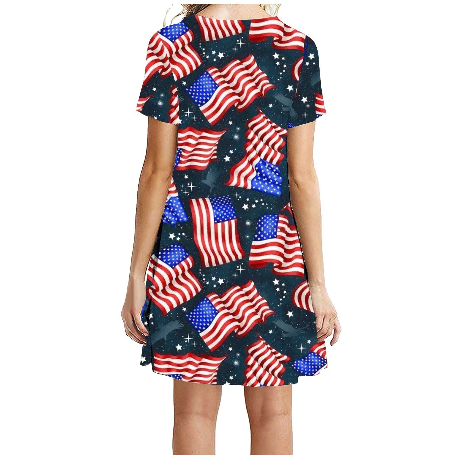 AnuYalue Independance Day Sundress for Women Cute USA Flag Print Beach ...