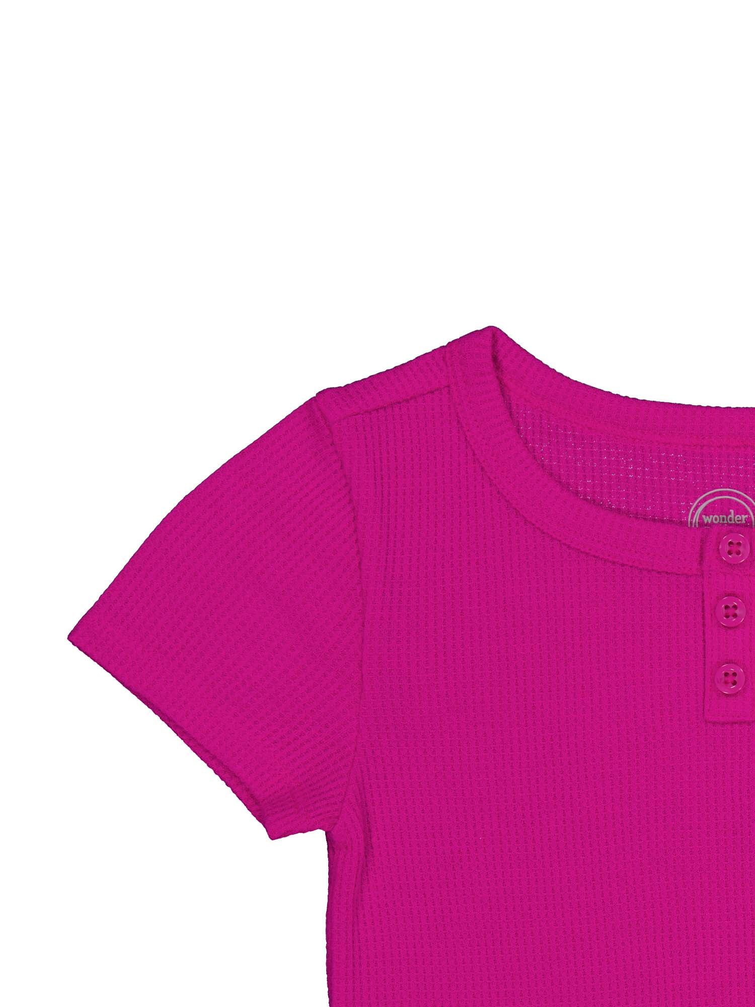 Wonder Nation Girls Short Sleeve Waffle Henley Knit Top, Sizes 4-18