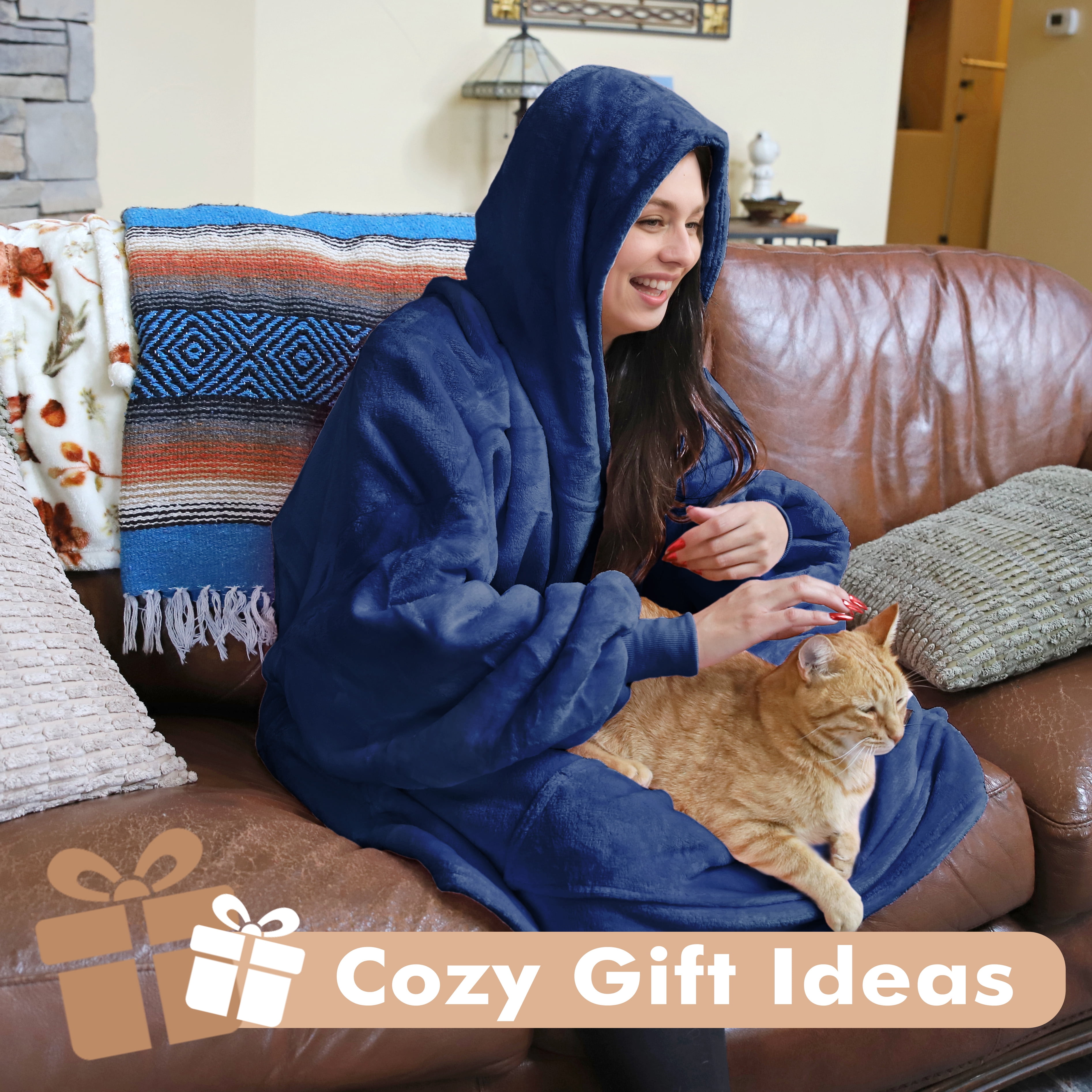 Tirrinia Oversized Blanket Hoodie, Wearable Fluffy Sherpa Blanket, Cozy Sweatshirt Blanket Gift for Adult Women Men Girlfriend