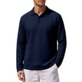 thumbnail image 2 of CQONEPT Mens Long Sleeve Textured Shirts Button Up Collared Pullover Fall Casual Business Golf T Shirts Vintage Loose Fit Tops Navy S, 2 of 5