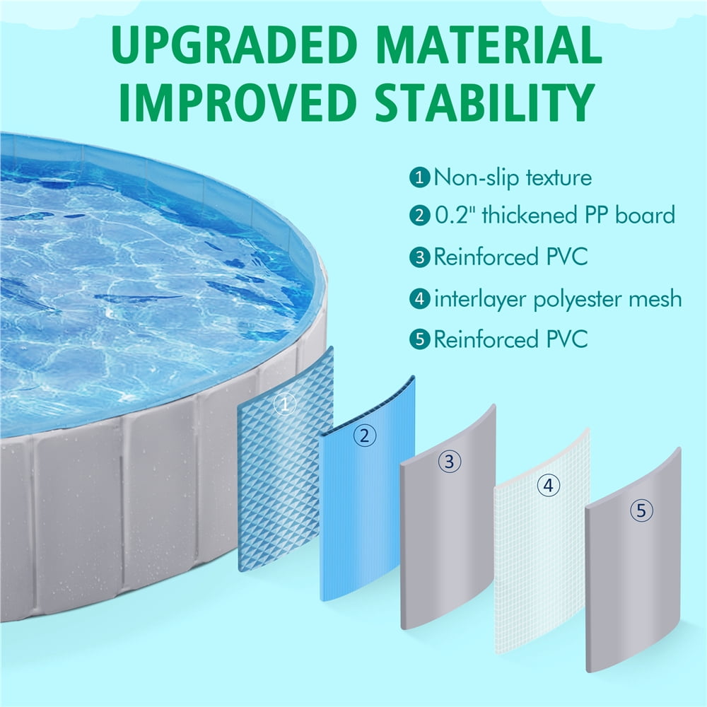 Yaheetech Portable PVC Pet Swimming Pool with Non-slip Bottom for Dogs Cats, XXL, Gray