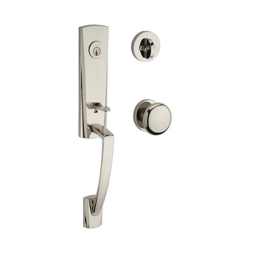 Baldwin Miami Single Cylinder Handleset with Round Door Knob and Contemporary Round Rose