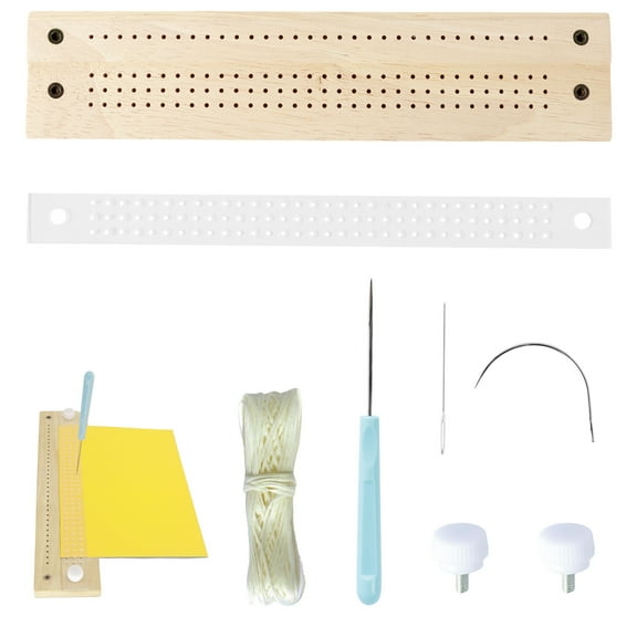 Bookbinding Tools Set Wooden Signature Punching Tools Handmade Book Binding Punch Guide Tool with Awl Curved and Straight Needle Bookbinding Supplies for DIY Crafts Journals Scrapbooking