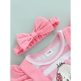 thumbnail image 5 of Infant Baby Girls Ruffle Romper Fly Sleeve Cartoon Elephant Stripe Printed Bodysuit with Headband, 5 of 9