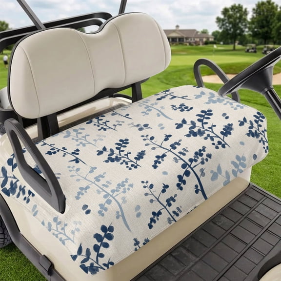 Golf Cart Seat Covers for 2 Seater,Blue Botanical Microfiber Cart Seat Towel Blanket,Rustic Country Spring Floral Summer Leaf Absorbent NonSlip Bench Seats Protector for Golf Course 51"x31"