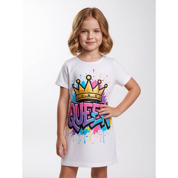 Girls Trendy Casual Short Sleeve Dress A-Line Sundress Smooth Weekend Outfit for Girls Age 5-13 Round Neck