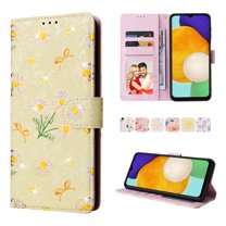 for Samsung A35 Wallet Case, Flower Pattern,[Stand Feature] Protective PU Leather Flip Cover with Credit Card Slot [Side Cash Pocket][Magnetic Closure] for Galaxy A35, Yellow Daisy