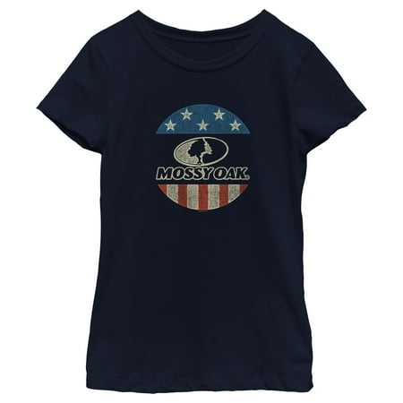 Girl s Mossy Oak American Flag Circle Logo Graphic Tee Navy Blue Medium