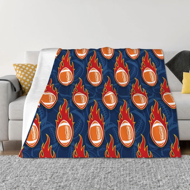 Balery American Football and Fire Flames Manta de Franela con Dibujo, Lujo Ultra Suave y Cálido, Antipelusa y Resistente a las Arrugas para Cama, Sofá, Camping -40"x30"