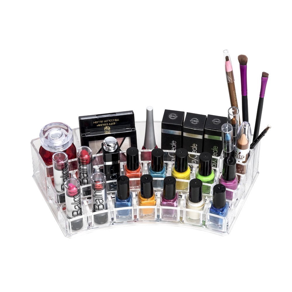 K-Cliffs Clear Acrylic Makeup Organizer w/19 Compartments /Lipsticks Nail Polish/Brushes Organizer.