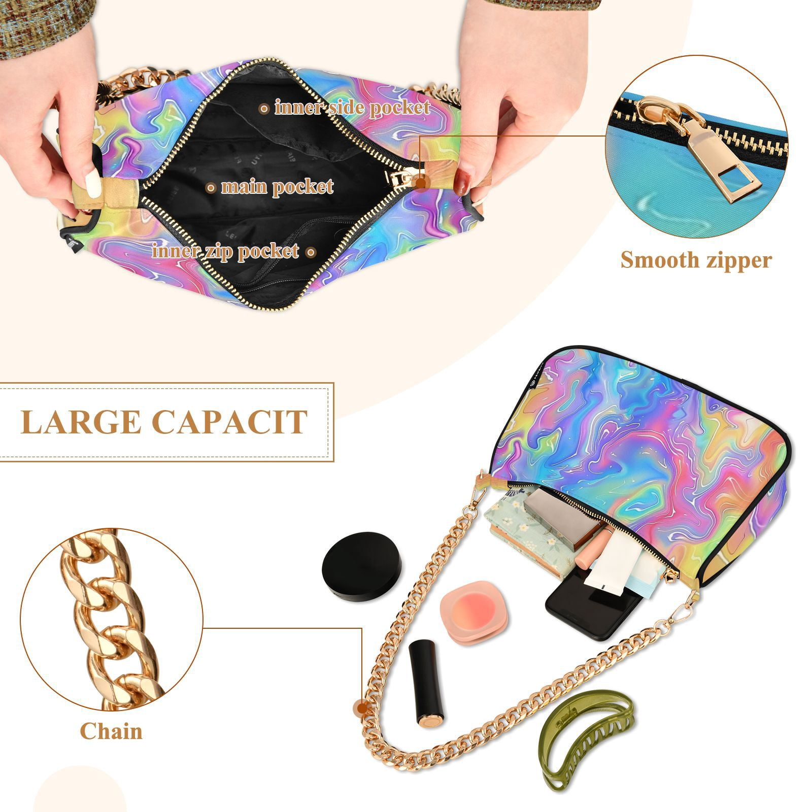 GraffitiWomen Small Shoulder Bag Crossbody Tote Hobo Bags Purse Clutch Handbags with Chain Strap for Women