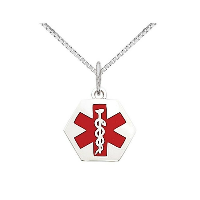 Collier Pendentif Breloque Médicale en Or Blanc 14 K avec Chaîne