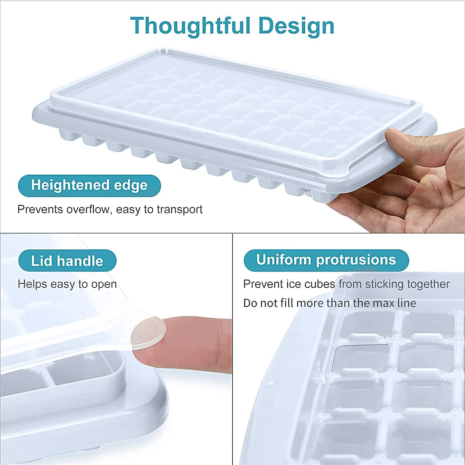 Ice Cube Maker Trays for Freezer with Lid and Storage Box, Easy Release 55 Mini Nugget Ice Cubes Tray with Cover, Ice Holder, Scooper, Flexible Durable Plastic Ice Mold & Bin, BPA Free