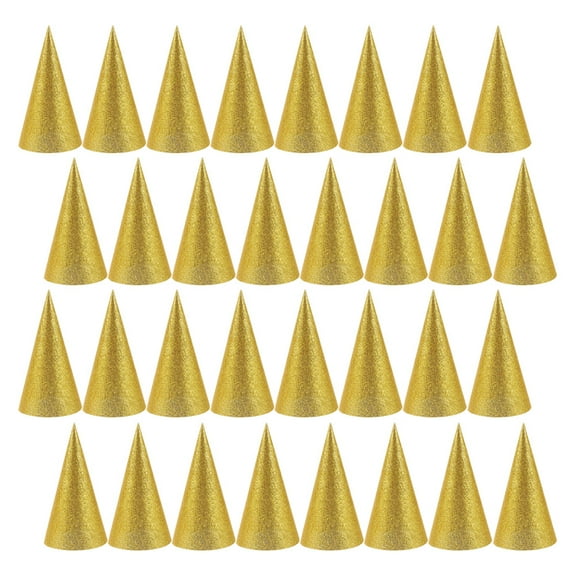 AURARMLET 36Pcs Portable Golden Paper Birthday Hats Cone Headwear for Party Decorations and Special Occasions