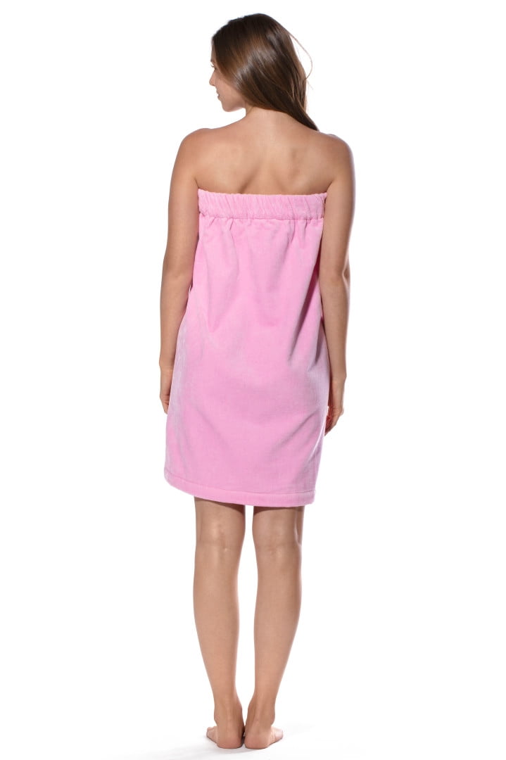 Turquaz Linen 100% Cotton Pink Terry Velour Cloth Spa Wrap, Bath Towel Wrap