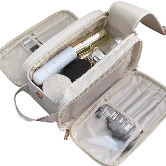 Tuphregyow Multi Functional Makeup Bag For Women, Large Capacity, Portable, Travel, High-end Makeup Brushes, Toiletries, Storage Bag White
