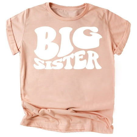 

Olive Loves Apple Big Sister Retro Wavy Matching Sibling Shirts White on Peach Shirt Youth Large