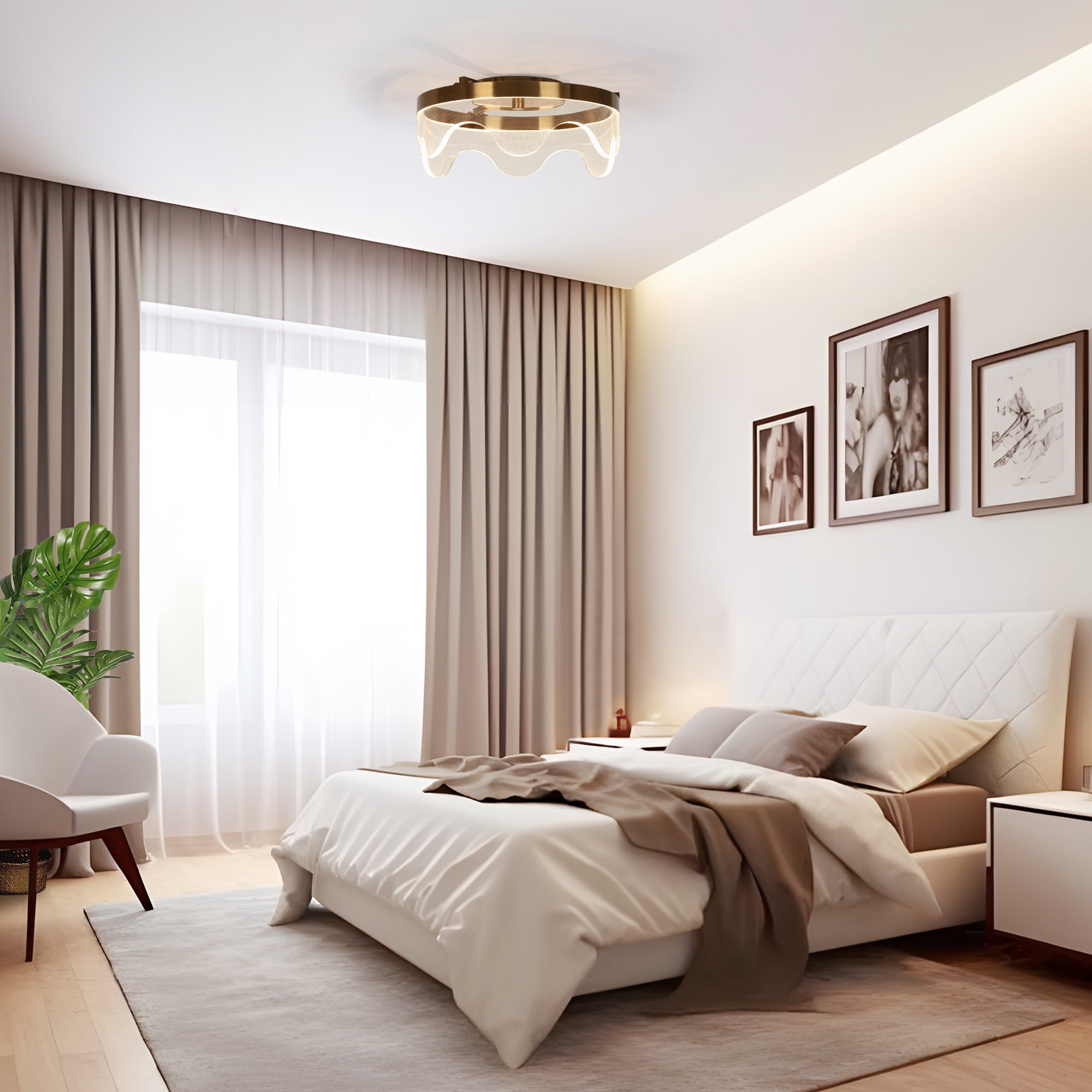 Awtisfin 13-in Polished Gold Indoor 1 -Light LED Flush Mount Light with Clear Glass Acrylic Shade