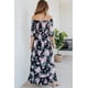 thumbnail image 1 of ABPHQTO Vestido largo de cintura alta con busto fruncido y estampado floral negro para mujer, 1 of 5