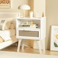 thumbnail image 4 of LELELINKY Accent Bed Side Table, Rattan Night Stands Decor Drawer, White Side Table with Charging Station for Bedroom, 4 of 8