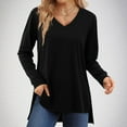thumbnail image 2 of biudgviw Fall Tops for Women Crew Neck Solid Color Basic Tee Shirts Long Sleeve Comfortable Side Split Trendy Tunic Blouses, 2 of 6