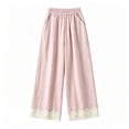 thumbnail image 5 of hlysgo Wide Leg Pants Fashion Lace Hem Elastic Waist Uniform Pants Summer Streetwear Palazzo Slacks with Pockets Pink,M, 5 of 5