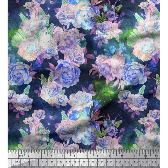 Soimoi Poly Georgette Fabric Leaves & Flower Print Fabric by The Yard 42 Inch Wide