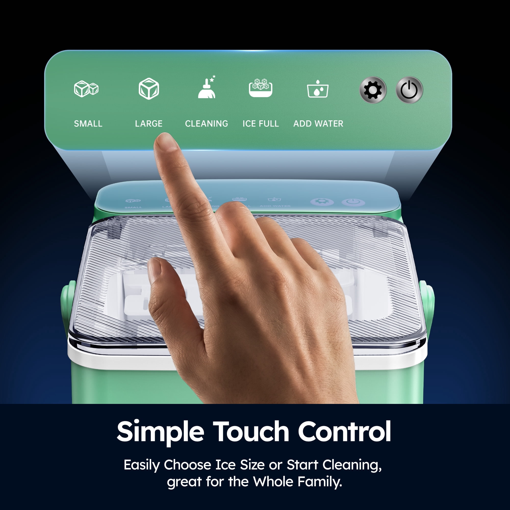SIMZLIFE Portable Countertop Ice Maker Machine, 26 lbs Ice Per Day, 9 Bullet Ice Cubes Ready in 6 Minutes, Small & Large Ice Sizes, Self-Cleaning, 1.1L Water Tank, Ice Scoop & Basket, Green
