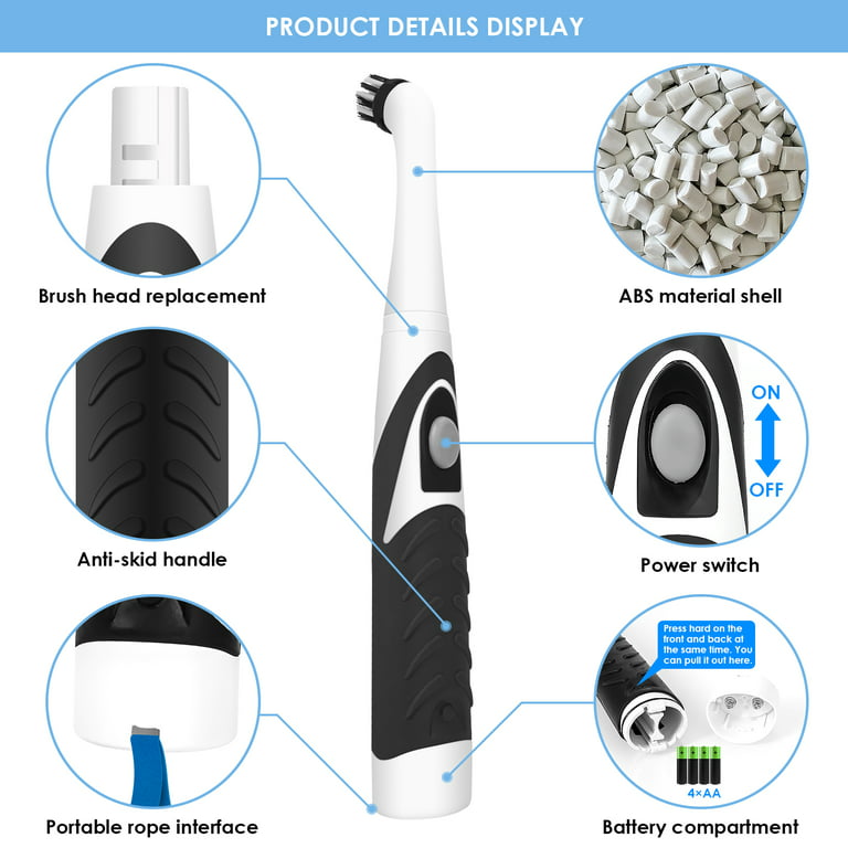 maytalsoy Electric Cleaning Brush Powerful Automatic for Sonic Scrubber  Dust Cleaning Part Waterproof Electric Scrubber Kitchen Living Room  White/Black 