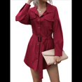 thumbnail image 3 of Vestido Camisero Midi de Larga para Mujer, Informal, Liso, con Botones, Bajo Curvo y Cinturón. Vino Tinto S, 3 of 10