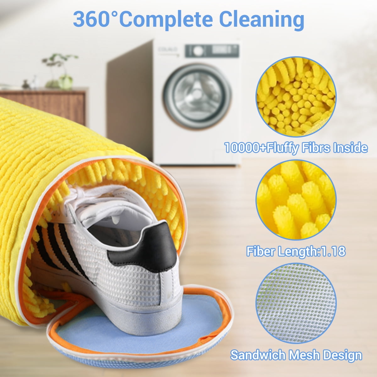 Avoalre Shoe Washing Bag, Fluffy Fibers 360° All-Around Cleaning Shoe Laundry Bag, Top Hidden Zipper, Durable & Reusable for All Shoe Types