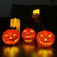 thumbnail image 2 of FastXmas 3 Pcs Halloween Pumpkin Lantern, 2.7 inch Small Plastic Jack-O-Lantern Pumpkin LED Lights, Cute Light Up Pumpkin Figurine Halloween Decorations Table Centerpiece for Party, 2 of 7